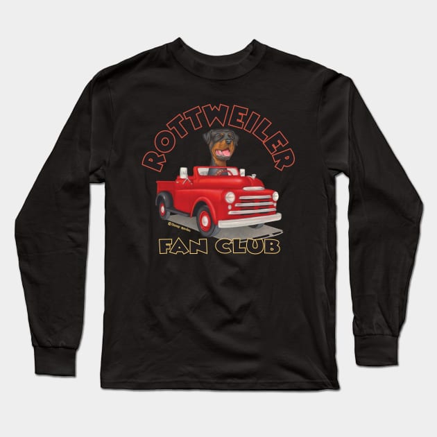 Retro red truck driven by a Rottweiler Long Sleeve T-Shirt by Danny Gordon Art